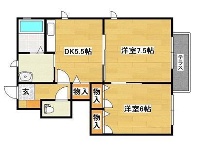 ブランシェ幸神B・C棟(2DK/1階)の間取り写真