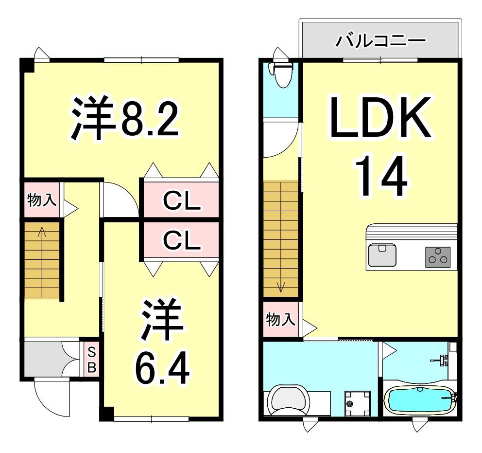 FLAT OUT Z B棟(2LDK/1階)の間取り写真