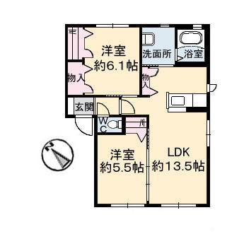 シャーメゾン名東(2LDK/1階)の間取り写真