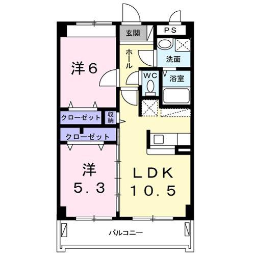 ラ ミア カーサ(2LDK/5階)の間取り写真