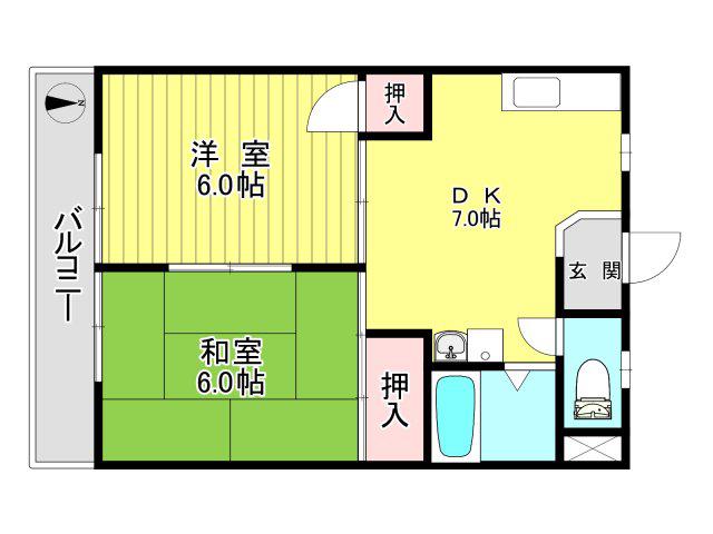 グランドハイム内田(2DK/2階)の間取り写真