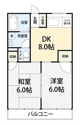 クロノス宮原(2DK/1階)の間取り写真