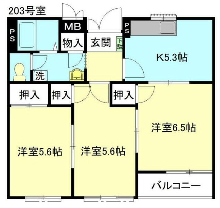 アピアスリーゼA棟(3K/1階)の間取り写真
