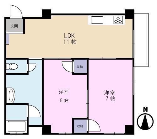 田無第一不二ホームズ(2LDK/6階)の間取り写真