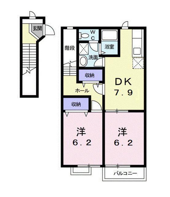 メゾンセレッソA棟(2DK/2階)の間取り写真