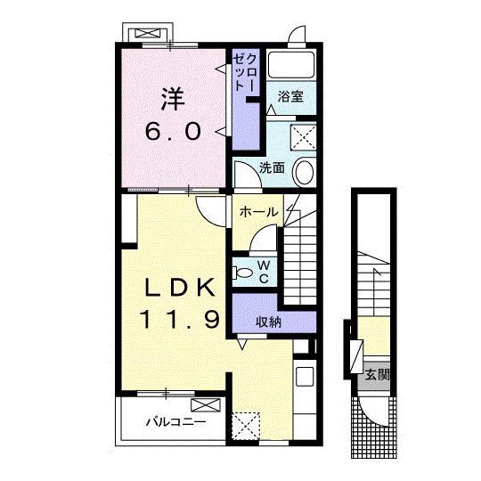 沖野シャングリラ(1LDK/2階)の間取り写真