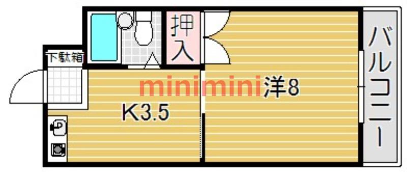 リバーサイド細川(1K/2階)の間取り写真