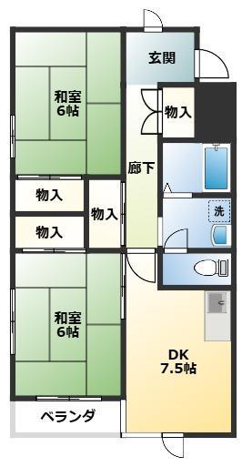 クレスト秋山(2DK/3階)の間取り写真