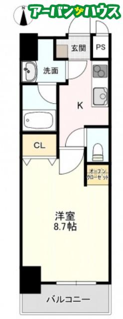 柳町CORAL(1K/9階)の間取り写真