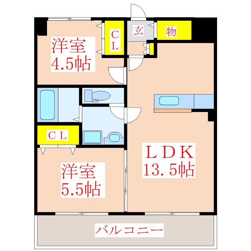 ベイシス隼人(2LDK/8階)の間取り写真