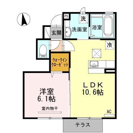 ディールーム・ハル鶴島(1LDK/1階)の間取り写真