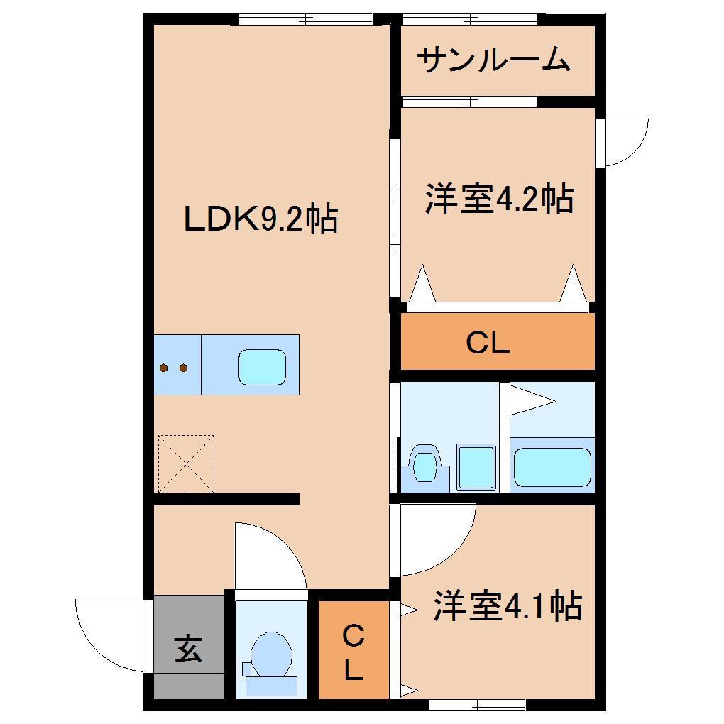 フォセット(2LDK/1階)の間取り写真