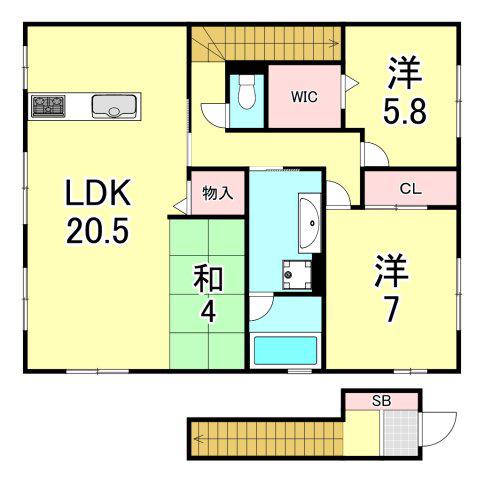 住吉山手レジデンス(2LDK/2階)の間取り写真