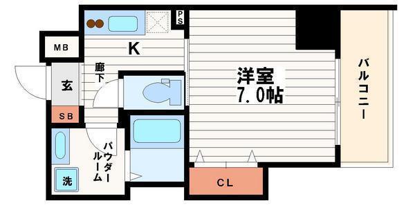 レジデンス心斎橋(1K/9階)の間取り写真