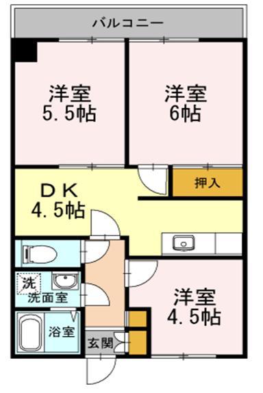 ウィルヴィラージュI(3DK/3階)の間取り写真
