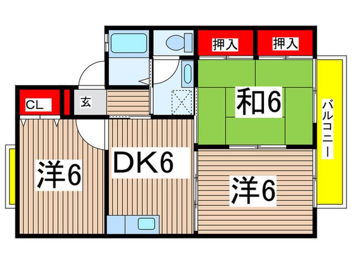 ボンシャンスC(3DK/1階)の間取り写真