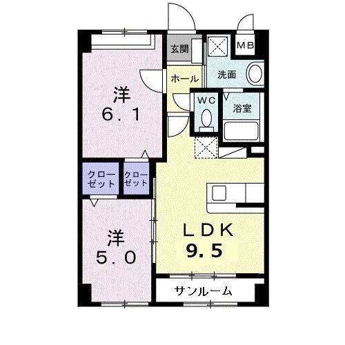 フィデール モリ(2LDK/1階)の間取り写真