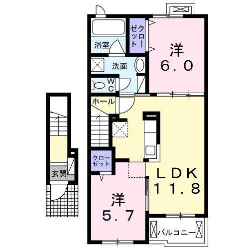 近鉄大阪線 名張駅 徒歩14分 2階建 築6年(2LDK/2階)の間取り写真