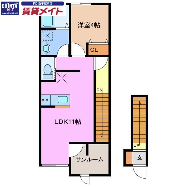 ベレッツァ鈴鹿 A(1LDK/2階)の間取り写真