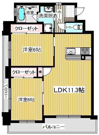 ジャミーレ城西通(2LDK/2階)の間取り写真