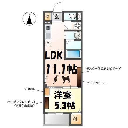 ウエストウィングV(1LDK/3階)の間取り写真