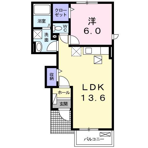 カーサ アルコ・イーリス(1LDK/1階)の間取り写真