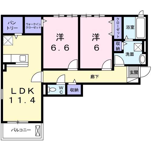 サニービューラ(2LDK/2階)の間取り写真