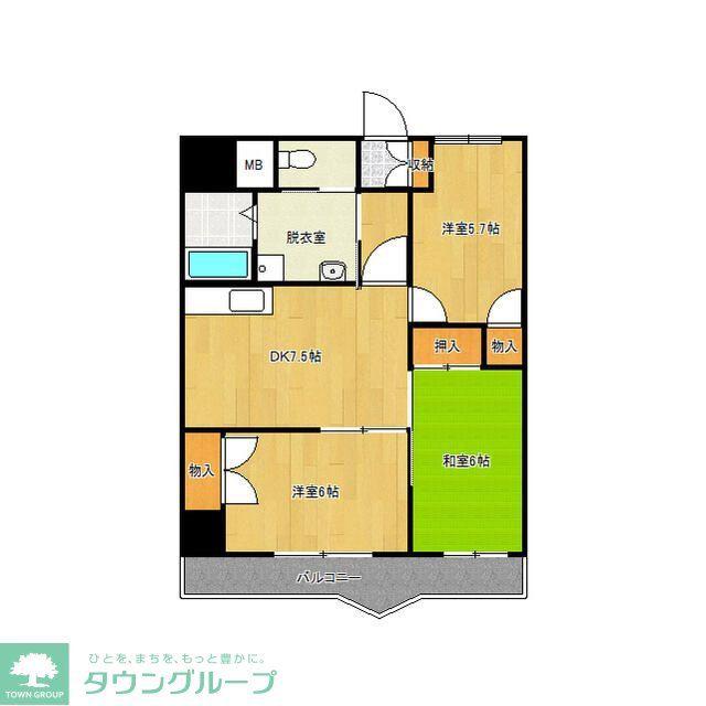 フローライト市川(3DK/2階)の間取り写真