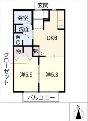 ベルメゾンIII(2DK/2階)の間取り写真