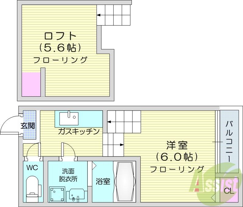 ハーモニーテラス山手町Ⅳ(1K/1階)の間取り写真
