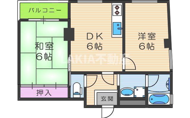 パラスト桑津(2DK/6階)の間取り写真
