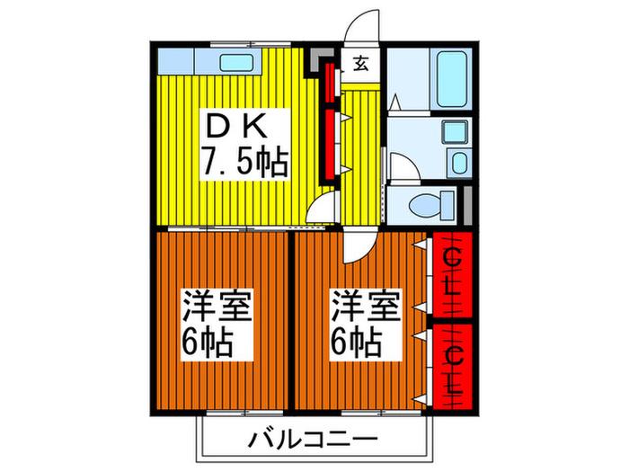 エスペランサ(2DK/1階)の間取り写真