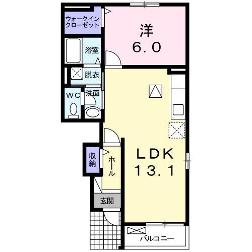 ティアラB(1LDK/1階)の間取り写真