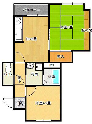 ライオンズマンション神戸(2DK/2階)の間取り写真