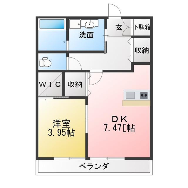 グリーンフォレスト那加門前(1DK/2階)の間取り写真
