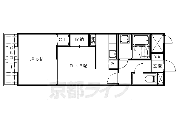 パインベルテ御陵(1DK/1階)の間取り写真