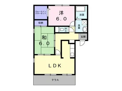 フォブール紅陽 B棟(2LDK/1階)の間取り写真