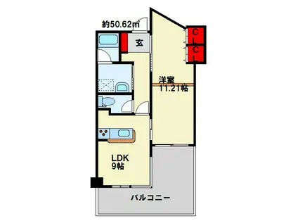 ピュアライフ砂津(1LDK/3階)の間取り写真