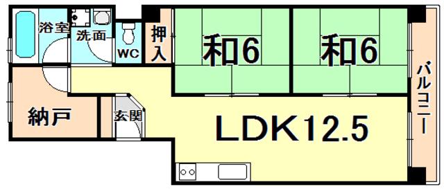 加島第1マンション(2LDK/2階)の間取り写真