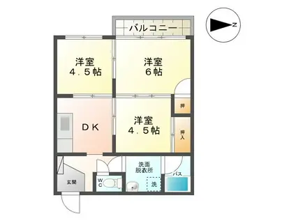 村越第一マンション(3DK/2階)の間取り写真