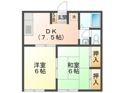 ピュア・ドミール白山(2DK/1階)の間取り写真