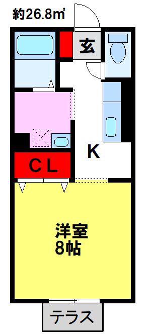 ロイヤルパーク蔵上(1K/1階)の間取り写真