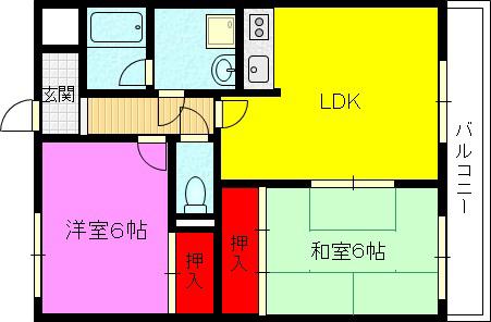 ファミーユII(2LDK/3階)の間取り写真