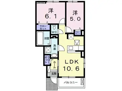 クロッシング・ヴィラージュIII(2LDK/1階)の間取り写真