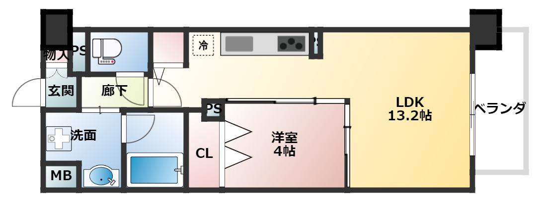 ラフェスタ真田山(1LDK/1階)の間取り写真