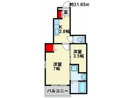 アメニティ下石田II(1K/1階)の間取り写真