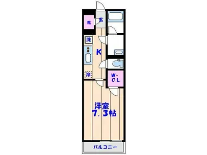 ヴィラ原木中山(1K/3階)の間取り写真