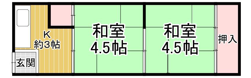 金楽寺山本アパート(2K/2階)の間取り写真