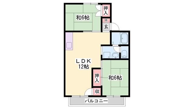 ビューパレー車谷(2LDK/2階)の間取り写真