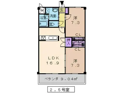 ＪＲ鹿児島本線 松橋駅 車で7分 5階建 築25年(2LDK/5階)の間取り写真